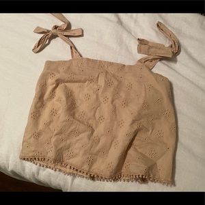 Tan lace tie shoulder tank top. Barely worn
